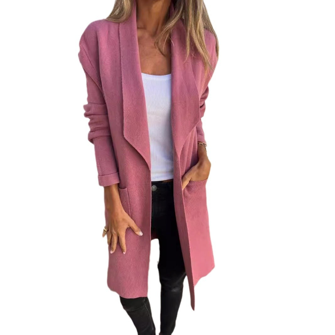 Damen lässiger oversize Mantel mit offenem Kragen und praktischen Taschen WW