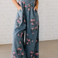 Damen Baumwoll-Overall mit floralem Druck und weiten Beinen WW