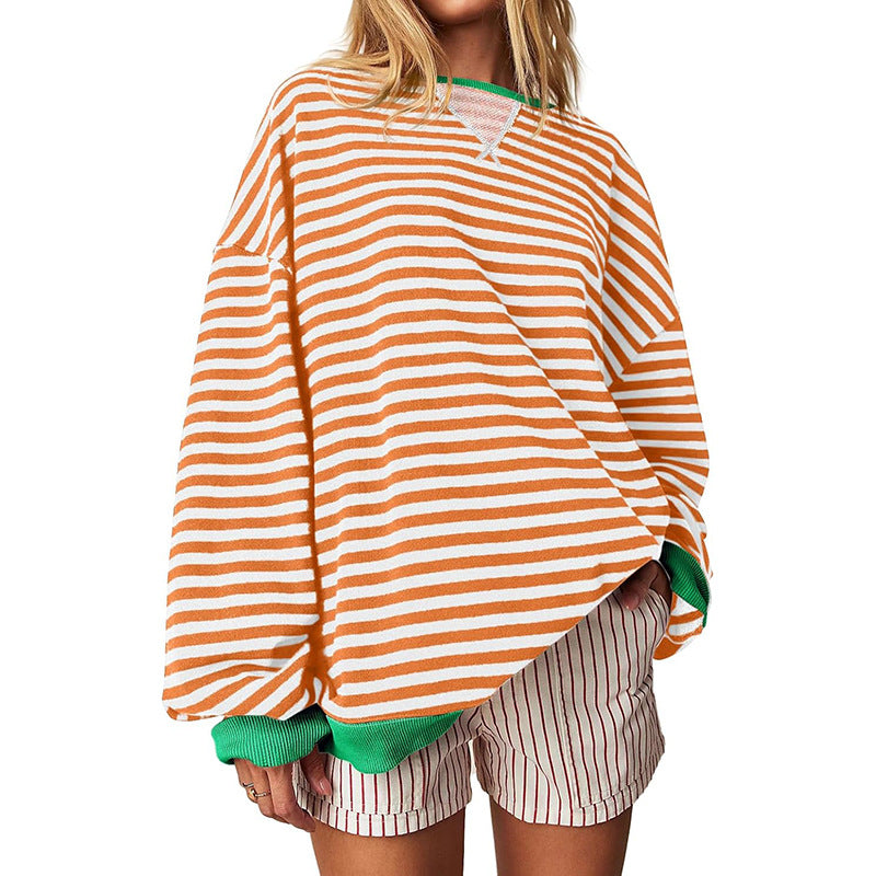 Damen Bequeme Streifenpulli mit Raglanärmeln und elastischen Bündchen W&W Mode