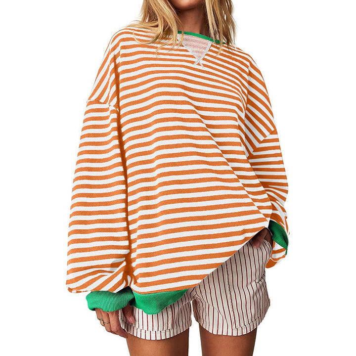 Damen Bequeme Streifenpulli mit Raglanärmeln und elastischen Bündchen W&W Mode