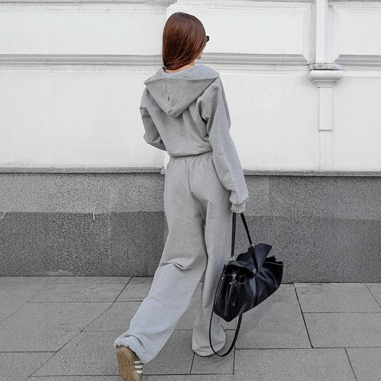 Damen Bequemes Sportanzug Set mit Kapuzenjacke und weiten Hosen WW