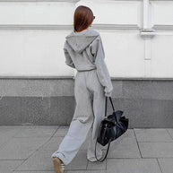 Damen Bequemes Sportanzug Set mit Kapuzenjacke und weiten Hosen WW