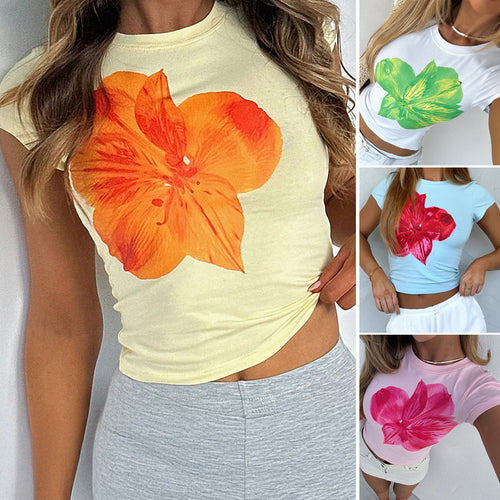 Damen T-Shirt mit floralem Druck und kurzem Schnitt W&W Mode