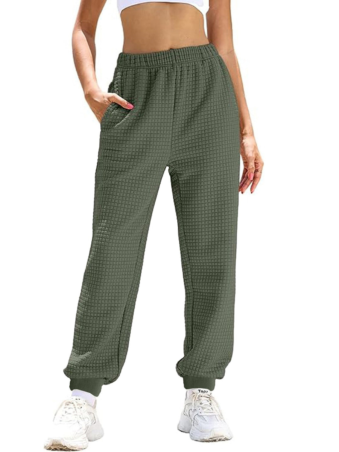 Damen lockere Waffelstruktur Jogginghose W&W Mode