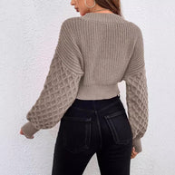 Damen Strickjacke mit tiefem V-Ausschnitt und Puffärmeln WW