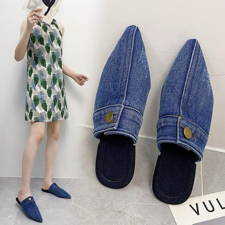 Damen Offene Mules mit elegantem Denim-Design und modischer Spitze W&W Mode