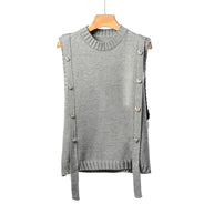 Damen Strickweste mit Knopfverschlüssen und seitlichen Bändern WW