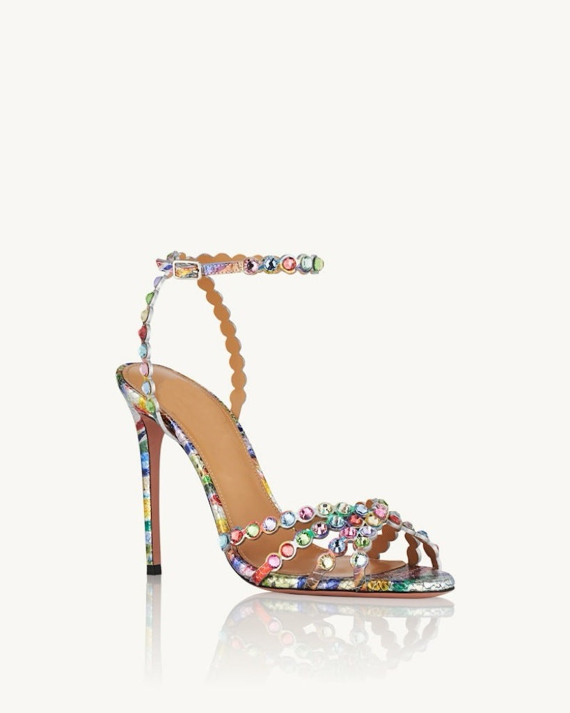 Damen atemberaubende High-Heel Knöchelriemen Sandalen mit dekorativen Perlenakzenten WW