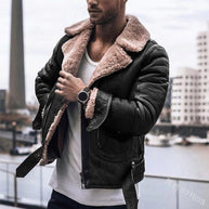 Herren Lederjacke mit schickem Kunstfellkragen WW