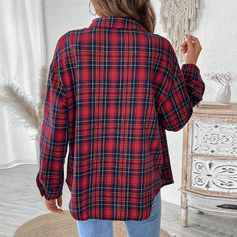 Damen kariertes Overshirt mit breiten Ärmel-Design WW