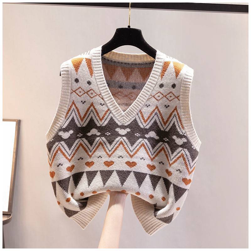 Damen Strickweste mit V-Ausschnitt und geometrischem Muster WW