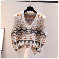 Damen Strickweste mit V-Ausschnitt und geometrischem Muster WW
