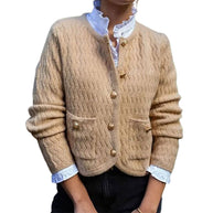Damen Strickjacke mit strukturiertem Karomuster und dekorativen Knöpfen WW