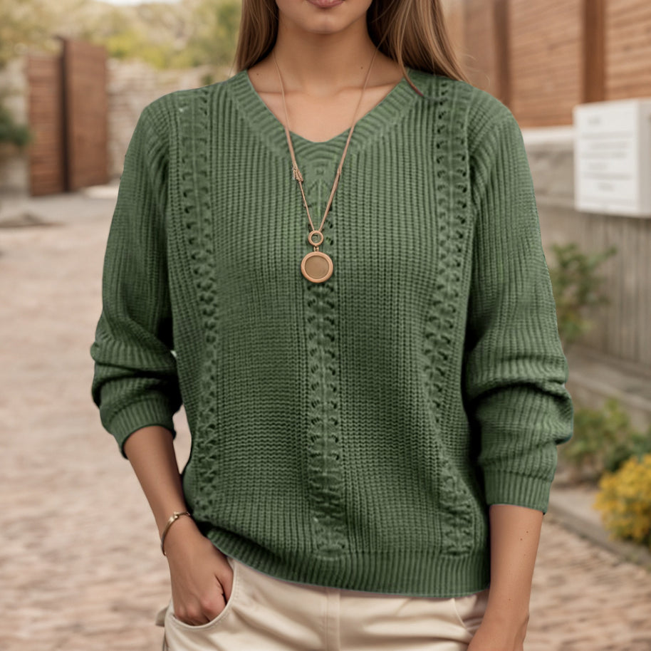 Damen Strickpullover mit V-Ausschnitt und strukturierter Verarbeitung WW