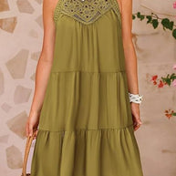 Damen Luftiges Sommerkleid mit Spitzenbesatz und weit geschnittenem Saum WW