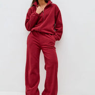 Damen bequemer Fleece-Jogginganzug mit hochschließendem Reißverschluss und weitem Schnitt WW