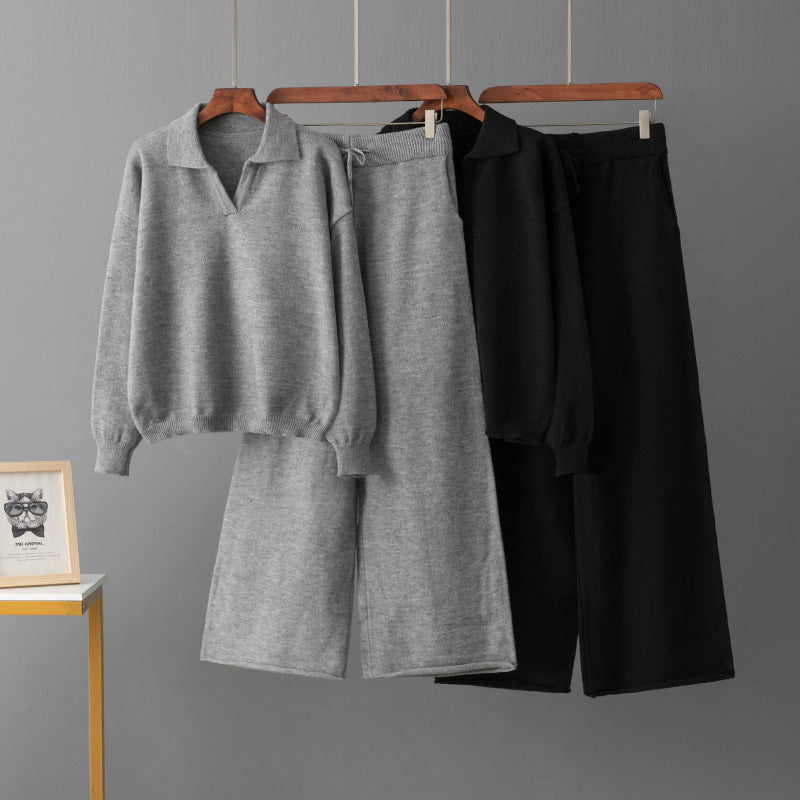 Damen bequeme Strickjacke mit weitem Schnitt und passenden Hosen WW