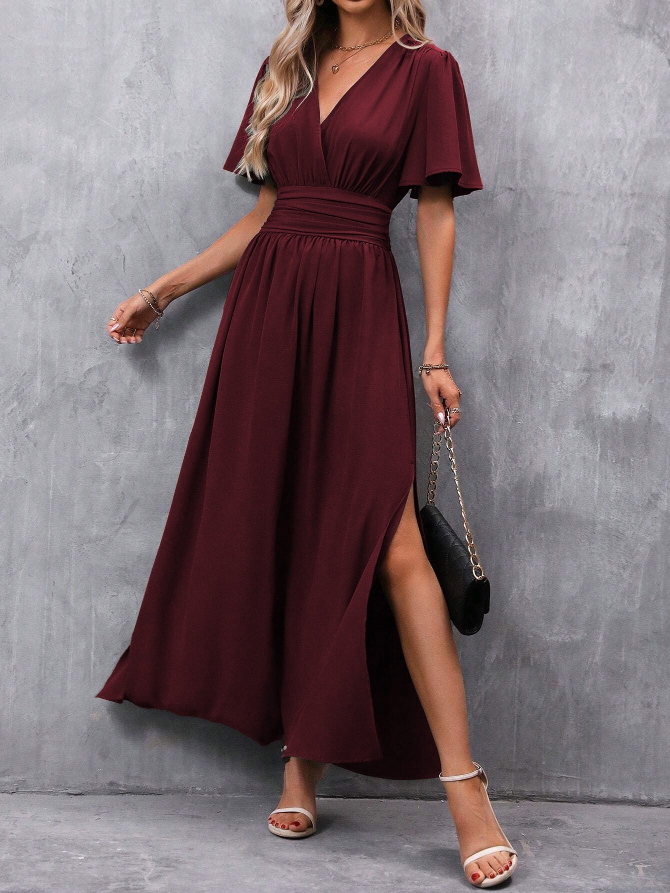 Damen maxikleid mit fließendem Schnitt und eleganten Ärmeln WW