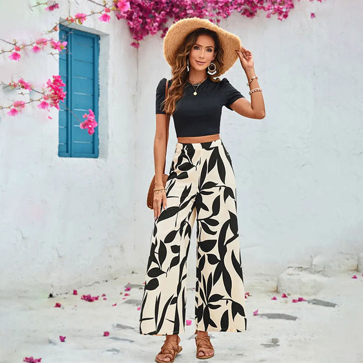 Damen Elegante weite Hose mit floralem Muster W&W Mode