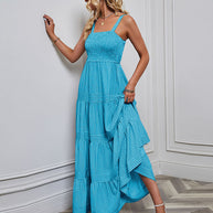 Damen Sommermaxikleid mit gerafftem Oberteil und asymmetrischem Saum WW