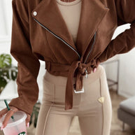 Damen Bikerjacke aus hochwertigem Wildlederimitat mit tailliertem Schnitt und seitlichen Reißverschlüssen WW