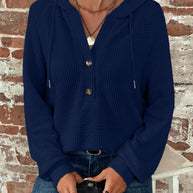 Damen cropped Kapuzenpullover mit strukturiertem Stoff und dekorativen Knöpfen WW