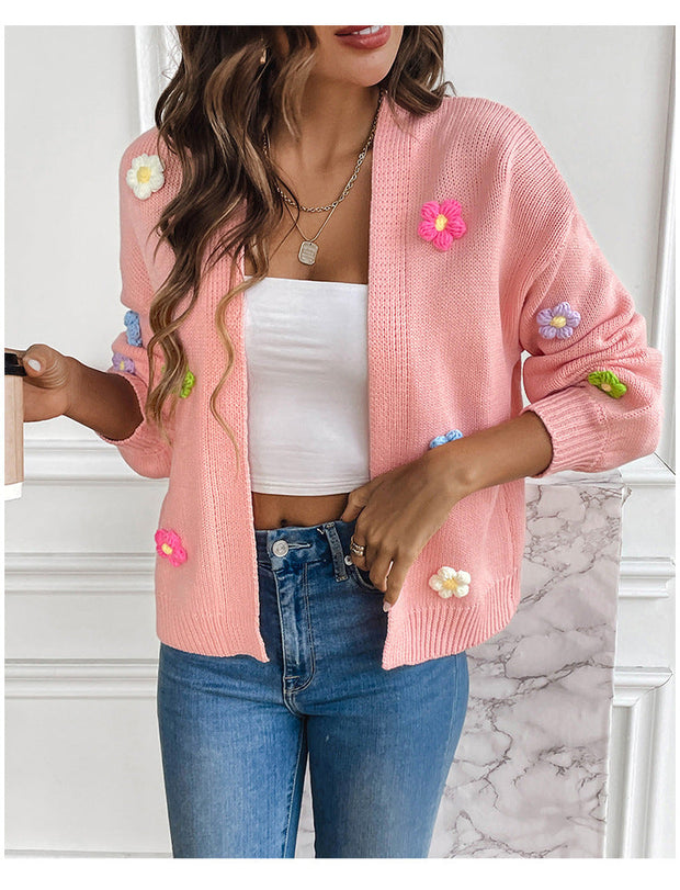 WW | Handgehäkelter floral gestrickter Cardigan