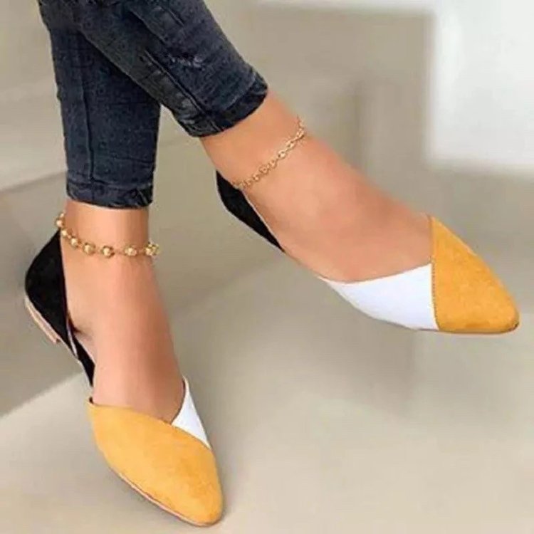 Damen elegante Ballerinas mit spitzem Zehenbereich und modischem Farbblockdesign W&W