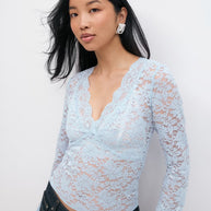 Damen Spitzenlangarm-Top mit V-Ausschnitt WW