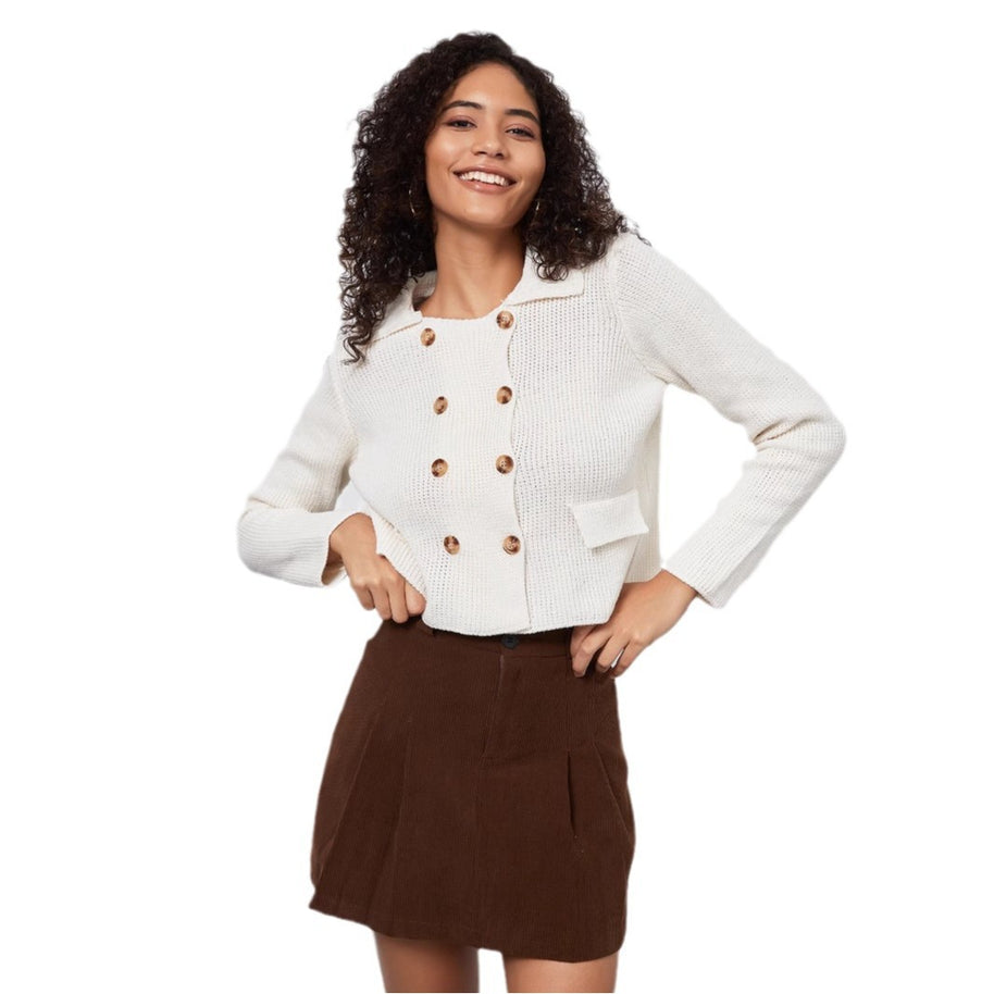 Damen Strickjacke mit doppelter Knopfleiste und dekorativen Taschen WW