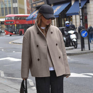 Damen Oversized Wolljacke mit doppelter Knopfleiste und lässigem Schnitt WW