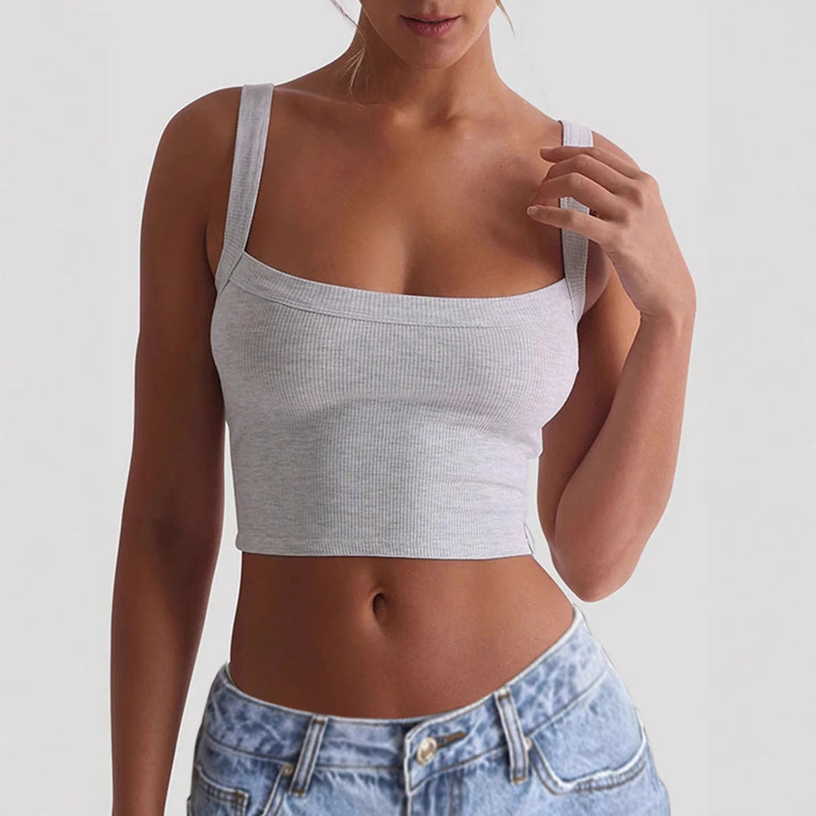 Damen figurbetontes Crop-Top mit breiten Trägern und Rippstruktur WW