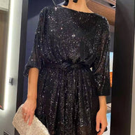 WW | Urlaubsfestmode Pailletten Taillengürtel Kleid