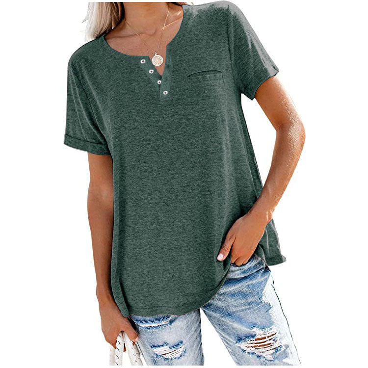 Damen Freizeit T-Shirt mit Knopfleiste und Brusttasche W&W Mode
