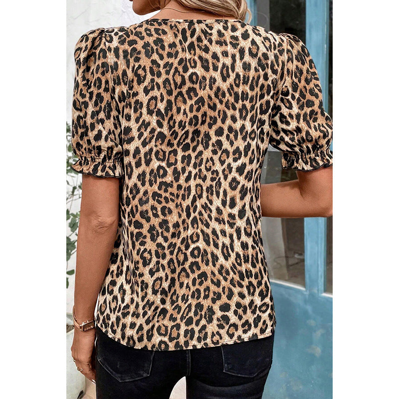 Damen Bluse mit modischem Leopardenmuster und verspielten Rüschendetails WW