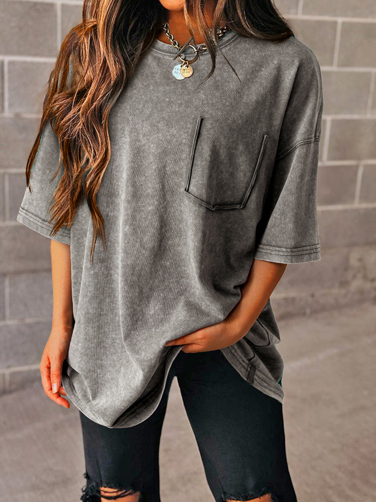 Damen lockeres T-Shirt mit praktischer Brusttasche WW