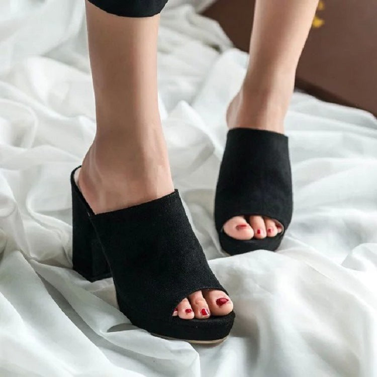 Damen Peep-Toe Blockabsatz-Slipper WW