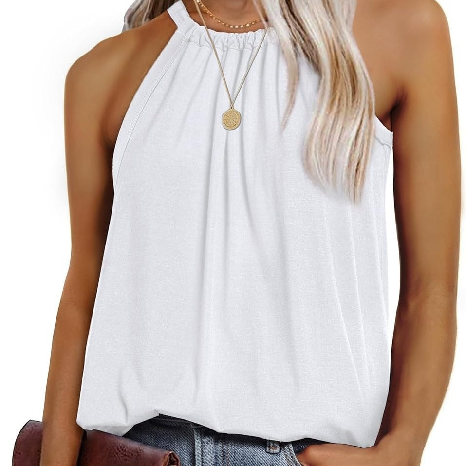Damen ärmelloses Blusenshirt mit schickem Hochkragen und lockerer Passform WW