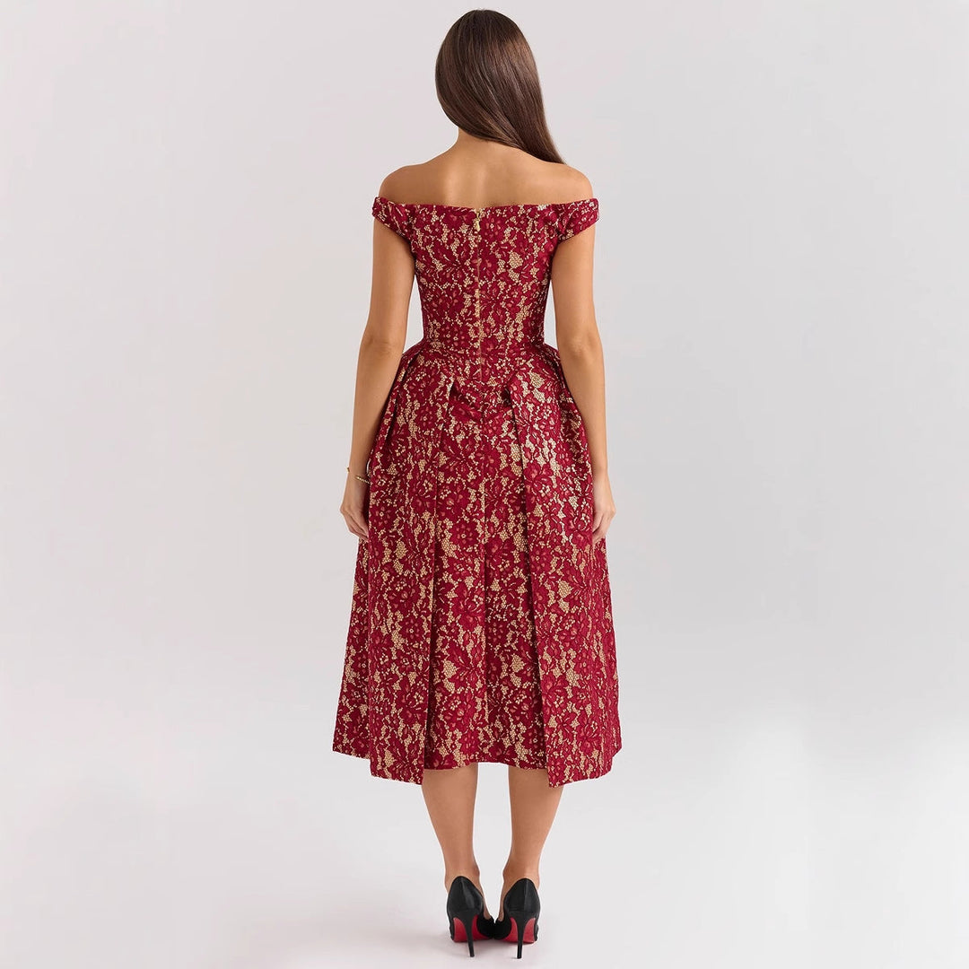 Damen Abendkleid mit schulterfreiem Design und exquisite Spitze W&W Mode
