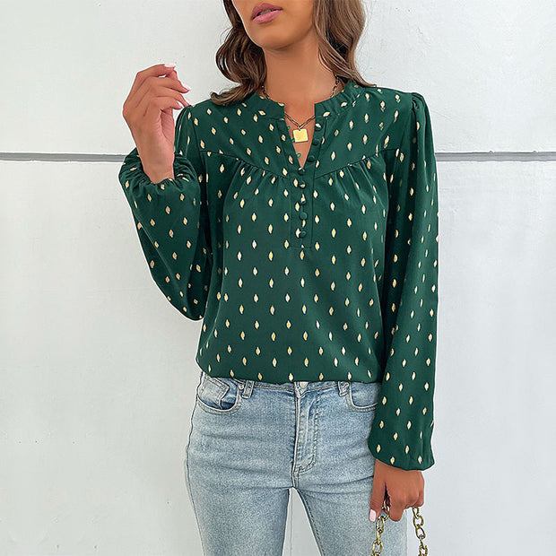 Damen Bluse mit dekorativen Knöpfen und eleganter Raffung WW