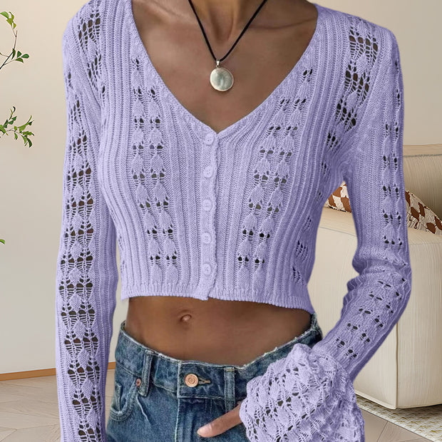 Damen Strickoberteil mit Lochmuster und weitem Ärmel WW