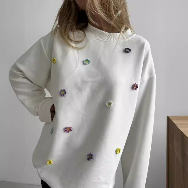 Damen bequemer Sweatshirt mit farbenfrohen Blumenapplikationen WW