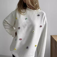 Damen bequemer Sweatshirt mit farbenfrohen Blumenapplikationen WW