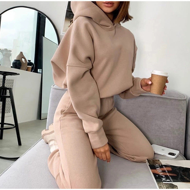 Damen bequemer Kapuzenanzug mit weitem Schnitt und elastischen Bündchen WW