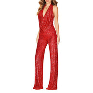 Damen Glamouröser Jumpsuit mit schimmerndem Paillettenbesatz und tiefem V-Ausschnitt WW