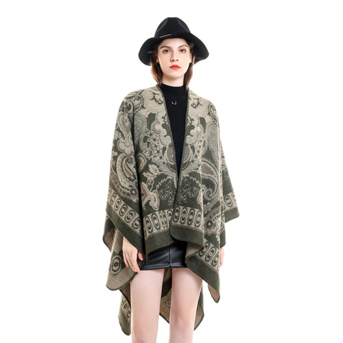 Damen Eleganter Poncho mit kunstvollem floralen Muster und luxuriösem Feel WW