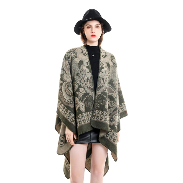 Damen Eleganter Poncho mit kunstvollem floralen Muster und luxuriösem Feel WW