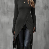 Damen asymmetrisches Longshirt mit eleganter Wickeloptik WW