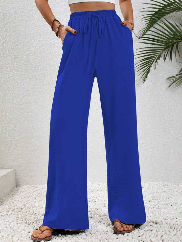 Damen lässige, breite Freizeithose mit elastischem Bund und seitlichen Taschen W&W Mode