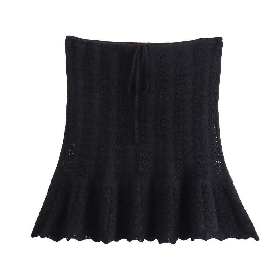 W&W Mode | Mode Lässig Strickweste Hohlschliff Top Strick Kurzer Rock Set